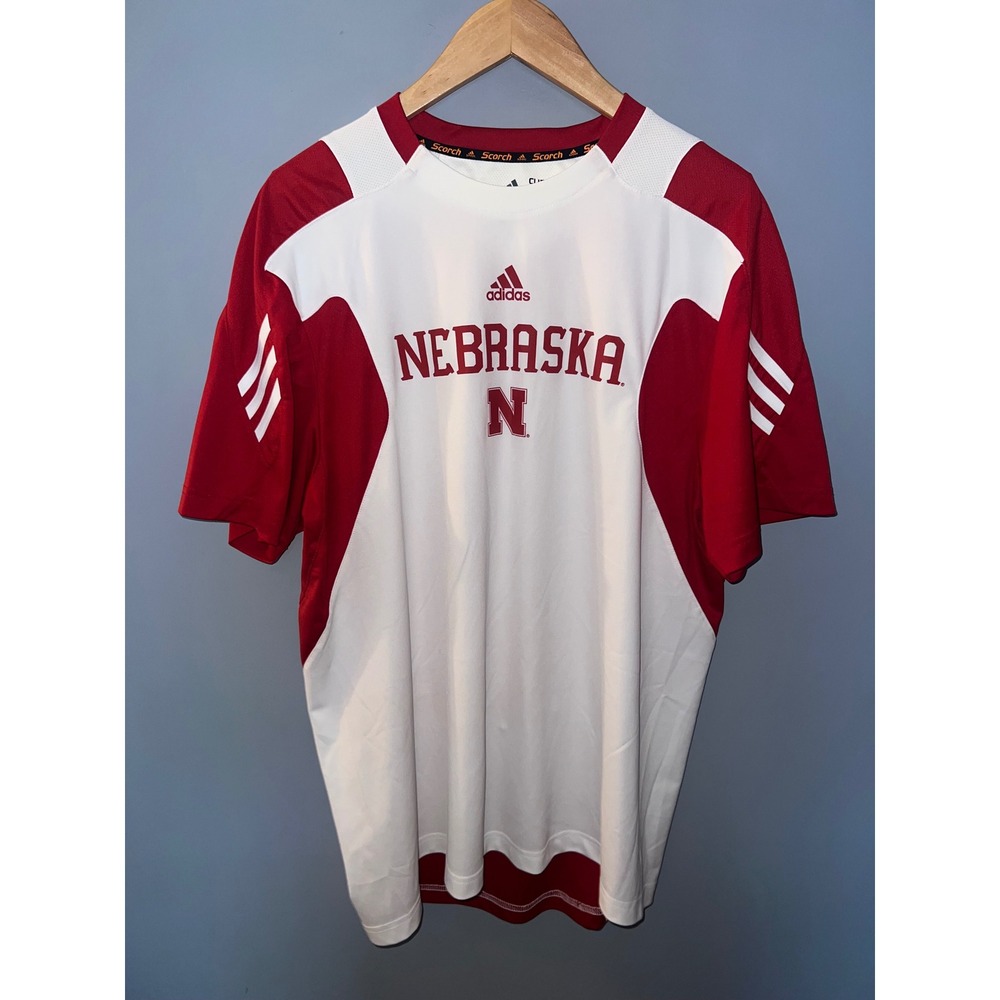 Adidas Nebraska Cornhuskers Climalite Scorch Red White Performance Shirt Mens L